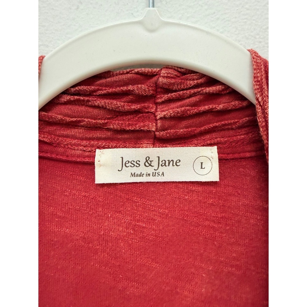 Jess & Jane Open Front Cardigan Washed L Red Pleated Textured USA Bohemian - Picture 4 of 8
